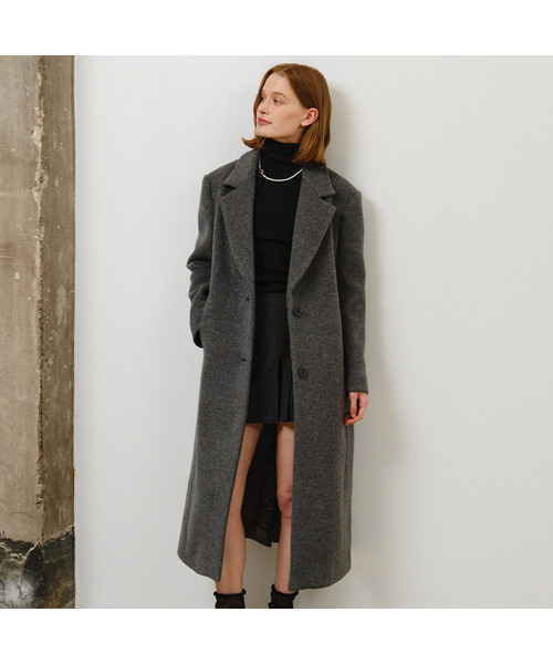 NONLOCAL(ノンローカル)の「Single-Breasted Wool Classic Coat - Charcoal Grey(チェスターコート・レディース・ダークグレー・FREE)」の1枚目の写真