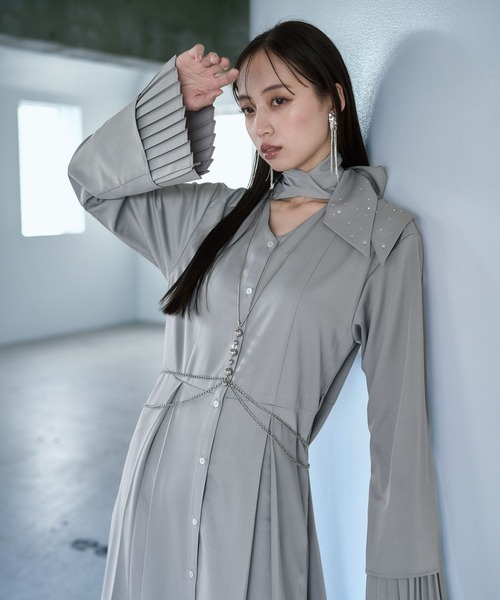 HARE（ハレ）の「カフスレイヤービジューボウタイワンピース(HARE)（ワンピース・レディース・ブラック/グレー・FREE）」の13枚目の写真