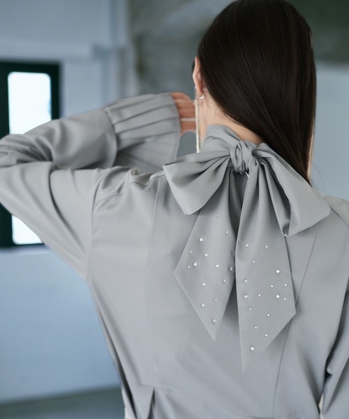 HARE（ハレ）の「カフスレイヤービジューボウタイワンピース(HARE)（ワンピース・レディース・ブラック/グレー・FREE）」の10枚目の写真