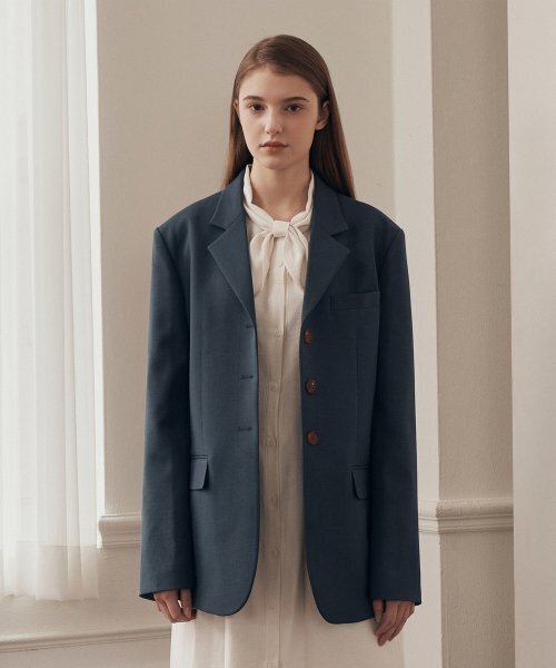 オーバーサイズシングルジャケット - ブルー