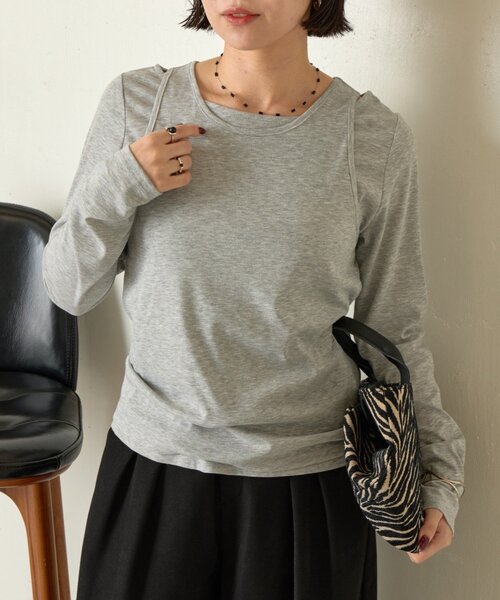 Jena espace merveilleux（ジェナ　エスパスメルヴェイユ）の「【レイヤードにも最適　ぴらこ企画　WEB限定】タンクレイヤーカットソー（Tシャツ/カットソー・レディース・グレー/オフホワイト/ブラック・FREE）」の3枚目の写真