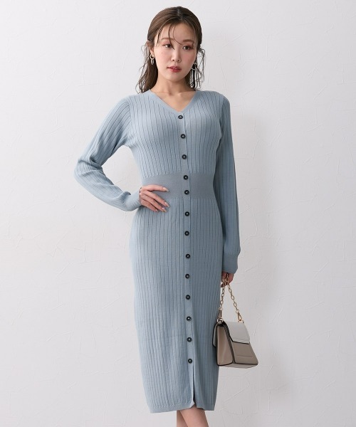 Nissen glamor（ニッセングラマー）の「【大きい胸専用】ウエストマークタイトニットワンピース（ワンピース・レディース・グレイッシュブルー/ブラウン・M/L/LL）」の2枚目の写真