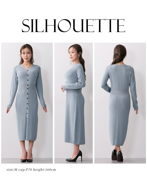 Nissen glamor（ニッセングラマー）の「【大きい胸専用】ウエストマークタイトニットワンピース（ワンピース・レディース・グレイッシュブルー/ブラウン・M/L/LL）」の7枚目の写真