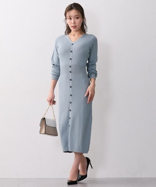 Nissen glamor（ニッセングラマー）の「【大きい胸専用】ウエストマークタイトニットワンピース（ワンピース・レディース・グレイッシュブルー/ブラウン・M/L/LL）」の15枚目の写真