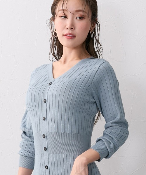 Nissen glamor（ニッセングラマー）の「【大きい胸専用】ウエストマークタイトニットワンピース（ワンピース・レディース・グレイッシュブルー/ブラウン・M/L/LL）」の16枚目の写真