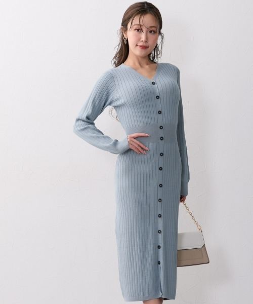 Nissen glamor（ニッセングラマー）の「【大きい胸専用】ウエストマークタイトニットワンピース（ワンピース・レディース・グレイッシュブルー/ブラウン・M/L/LL）」の17枚目の写真