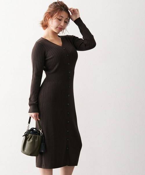 Nissen glamor（ニッセングラマー）の「【大きい胸専用】ウエストマークタイトニットワンピース（ワンピース・レディース・グレイッシュブルー/ブラウン・M/L/LL）」の21枚目の写真