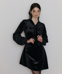 REORG（リオルグ）の「WIR DRAPE FLARE RIBBON VELVET MINI OPS BLACK（ワンピース）」