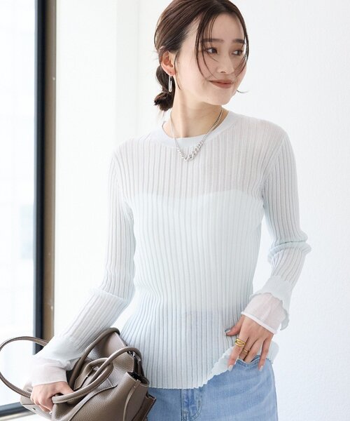 RIVE DROITE（リヴドロワ）の「【レイヤード風の袖口】シアーカフスリブニット（ニット/セーター・レディース・オフホワイト/サックスブルー/イエロー・FREE）」の3枚目の写真