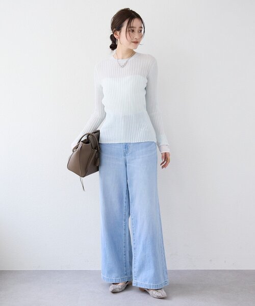 RIVE DROITE（リヴドロワ）の「【レイヤード風の袖口】シアーカフスリブニット（ニット/セーター・レディース・オフホワイト/サックスブルー/イエロー・FREE）」の9枚目の写真