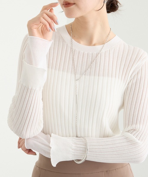 RIVE DROITE（リヴドロワ）の「【レイヤード風の袖口】シアーカフスリブニット（ニット/セーター・レディース・オフホワイト/サックスブルー/イエロー・FREE）」の2枚目の写真