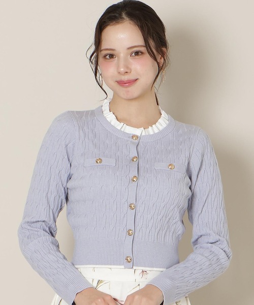 WILLSELECTION（ウィルセレクション）の「フリルレイヤードケーブルニット（ニット/セーター・レディース・ピンク/ミント/ブラック/オフホワイト/ブルー・FREE）」の4枚目の写真