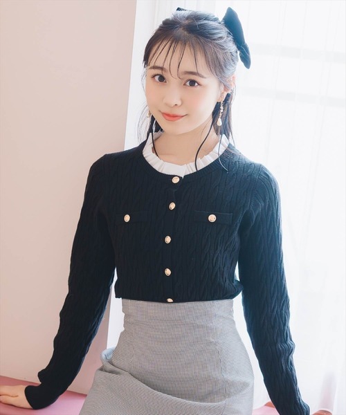 WILLSELECTION（ウィルセレクション）の「フリルレイヤードケーブルニット（ニット/セーター・レディース・ピンク/ミント/ブラック/オフホワイト/ブルー・FREE）」の16枚目の写真