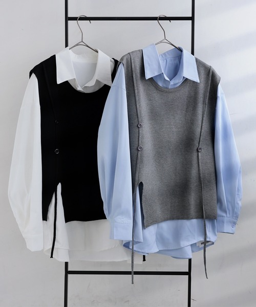 antiqua(アンティカ)の「2点セット シャツ ベスト(シャツ/ブラウス・レディース・ブラック/グレー・ONESIZE)」の12枚目の写真