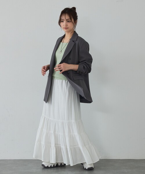 abahouse mavie（アバハウスマヴィ）の「【ペチ付き】ティアードスカート/春服/夏服/マキシ/レイヤード（スカート・レディース・チャコールグレー/ホワイト・フリー）」の16枚目の写真