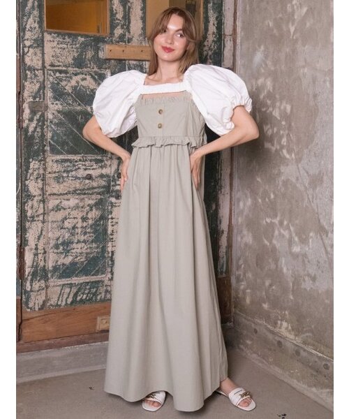 KATRINA K(カトリーナケイ)の「エイミーロングフリルドレス-カーキ(ワンピース・レディース・カーキ・FREE)」の1枚目の写真