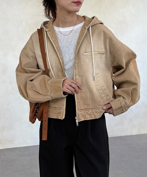 CPCM（シーピーシーエム）の「ダック短丈ジップパーカー（ブルゾン・レディース・ブルー/ネイビー/ブラウン・FREE）」の2枚目の写真