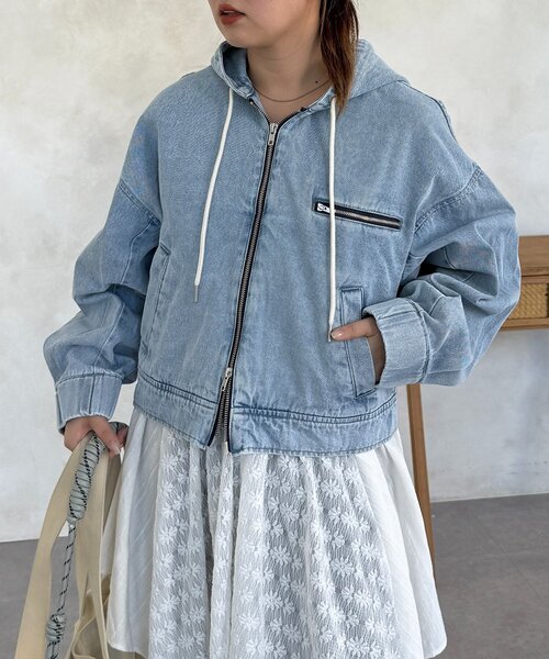 CPCM（シーピーシーエム）の「ダック短丈ジップパーカー（ブルゾン・レディース・ブルー/ネイビー/ブラウン・FREE）」の3枚目の写真