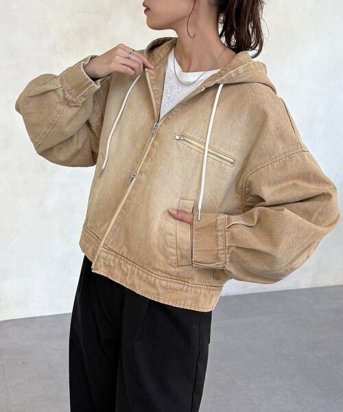 CPCM（シーピーシーエム）の「ダック短丈ジップパーカー（ブルゾン・レディース・ブルー/ネイビー/ブラウン・FREE）」の8枚目の写真