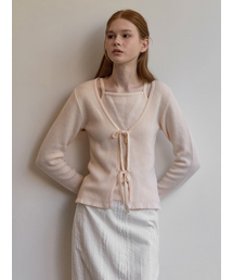 BEMUSE MANSION（ビミューズマンション）の「Ribbon layered cardigan - Pearled ivory（ニット/セーター）」