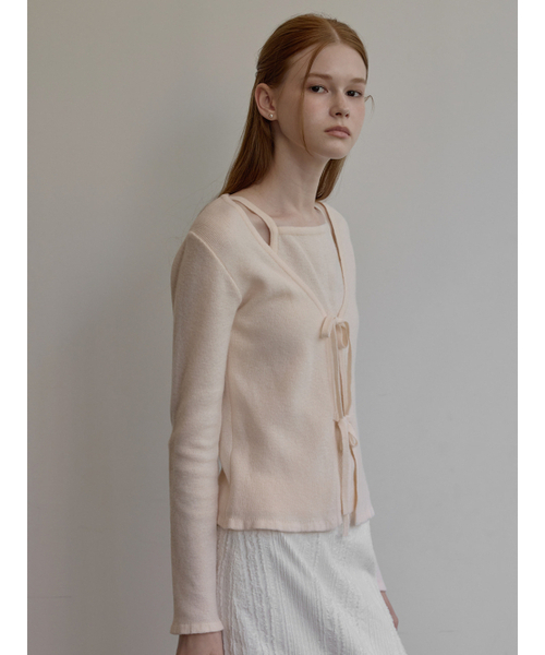 BEMUSE MANSION（ビミューズマンション）の「Ribbon layered cardigan - Pearled ivory（ニット/セーター・レディース・その他・FREE）」の2枚目の写真