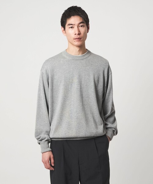 green label relaxing(グリーンレーベルリラクシング)の「FINE BASIC アメリカンシーアイランドコットン クルーネック ニット(ニット/セーター・メンズ・ネイビー/グレー系・L/M/XL)」の1枚目の写真