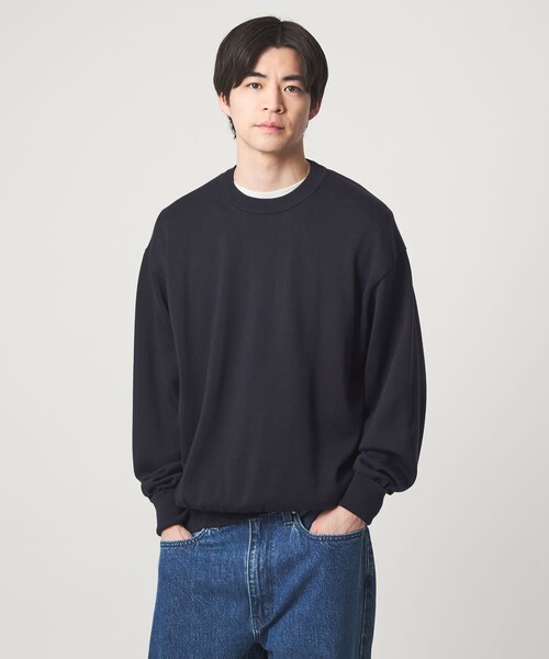 green label relaxing(グリーンレーベルリラクシング)の「FINE BASIC アメリカンシーアイランドコットン クルーネック ニット(ニット/セーター・メンズ・ネイビー/グレー系・L/M/XL)」の2枚目の写真