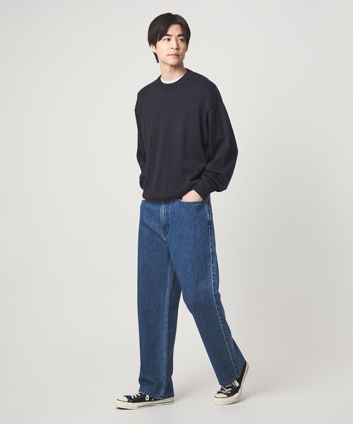 green label relaxing(グリーンレーベルリラクシング)の「FINE BASIC アメリカンシーアイランドコットン クルーネック ニット(ニット/セーター・メンズ・ネイビー/グレー系・L/M/XL)」の3枚目の写真