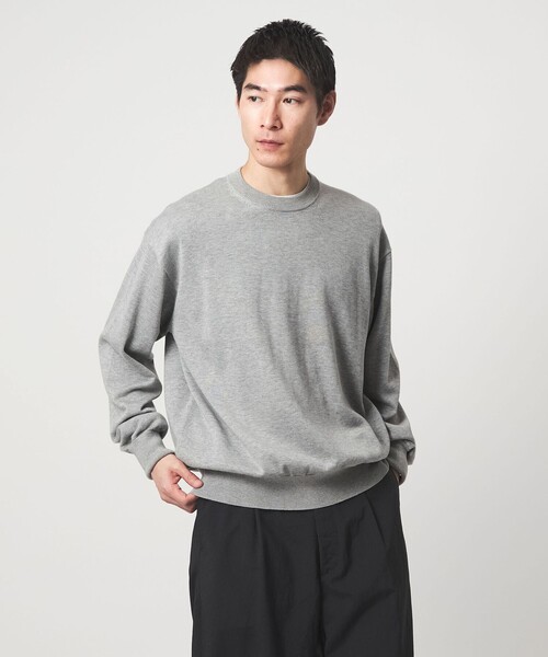 green label relaxing(グリーンレーベルリラクシング)の「FINE BASIC アメリカンシーアイランドコットン クルーネック ニット(ニット/セーター・メンズ・ネイビー/グレー系・L/M/XL)」の4枚目の写真
