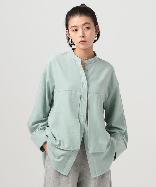 BAYFLOW（ベイフロー）の「ピーチシャツチュニック（シャツ/ブラウス・レディース・グレイッシュベージュ/ブルー/ベージュ・FREE）」の3枚目の写真