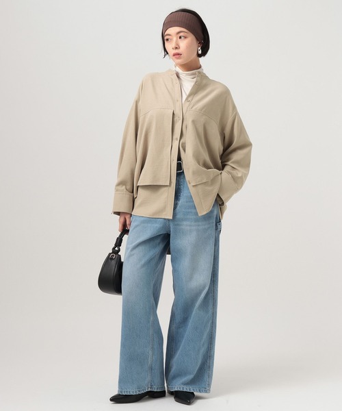 BAYFLOW（ベイフロー）の「ピーチシャツチュニック（シャツ/ブラウス・レディース・グレイッシュベージュ/ブルー/ベージュ・FREE）」の4枚目の写真