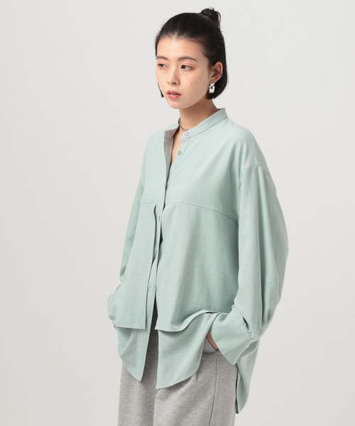 BAYFLOW（ベイフロー）の「ピーチシャツチュニック（シャツ/ブラウス・レディース・グレイッシュベージュ/ブルー/ベージュ・FREE）」の8枚目の写真