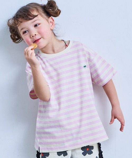 LSP WOW(エルエスピーワオ)の「【LSP WOW!】マイニチワッペンボーダーTee(Tシャツ/カットソー・キッズ・ピンク/ブラック/ブルー/グリーン/ターコイズブルー/オレンジ/ラベンダー/パープル/マスタード/レッド・140/130/120/110/100/90/80/150)」の8枚目の写真