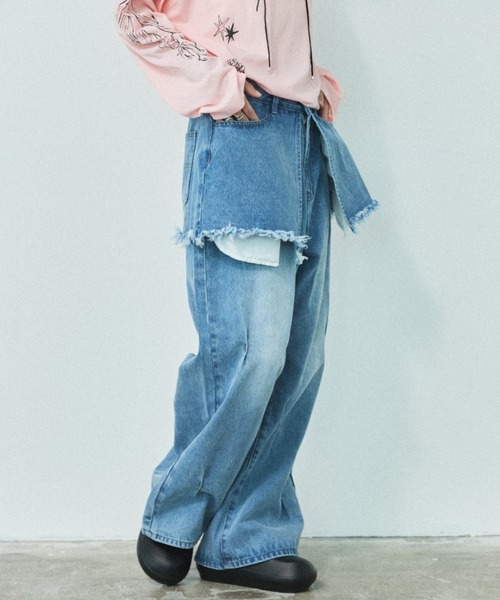 MIRROR STOKE（ミラーストーク）の「【ZOZO限定／追加】LAYERED TUCK DENIM PANTS/レイヤードタックデニムパンツ（デニムパンツ・レディース・ネイビー/サックスブルー・MEDIUM/LARGE）」の4枚目の写真