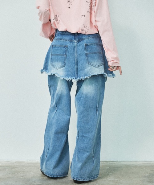 MIRROR STOKE（ミラーストーク）の「【ZOZO限定／追加】LAYERED TUCK DENIM PANTS/レイヤードタックデニムパンツ（デニムパンツ・レディース・ネイビー/サックスブルー・MEDIUM/LARGE）」の6枚目の写真