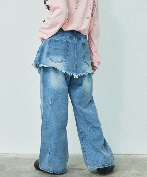MIRROR STOKE（ミラーストーク）の「【ZOZO限定／追加】LAYERED TUCK DENIM PANTS/レイヤードタックデニムパンツ（デニムパンツ・レディース・ネイビー/サックスブルー・MEDIUM/LARGE）」の7枚目の写真