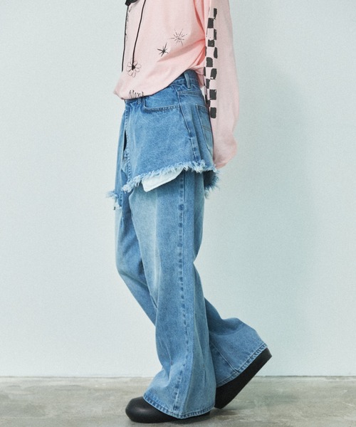MIRROR STOKE（ミラーストーク）の「【ZOZO限定／追加】LAYERED TUCK DENIM PANTS/レイヤードタックデニムパンツ（デニムパンツ・レディース・ネイビー/サックスブルー・MEDIUM/LARGE）」の8枚目の写真