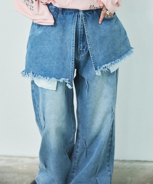 MIRROR STOKE（ミラーストーク）の「【ZOZO限定／追加】LAYERED TUCK DENIM PANTS/レイヤードタックデニムパンツ（デニムパンツ・レディース・ネイビー/サックスブルー・MEDIUM/LARGE）」の9枚目の写真