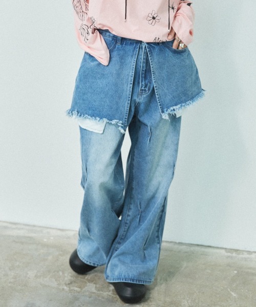 MIRROR STOKE（ミラーストーク）の「【ZOZO限定／追加】LAYERED TUCK DENIM PANTS/レイヤードタックデニムパンツ（デニムパンツ・レディース・ネイビー/サックスブルー・MEDIUM/LARGE）」の3枚目の写真