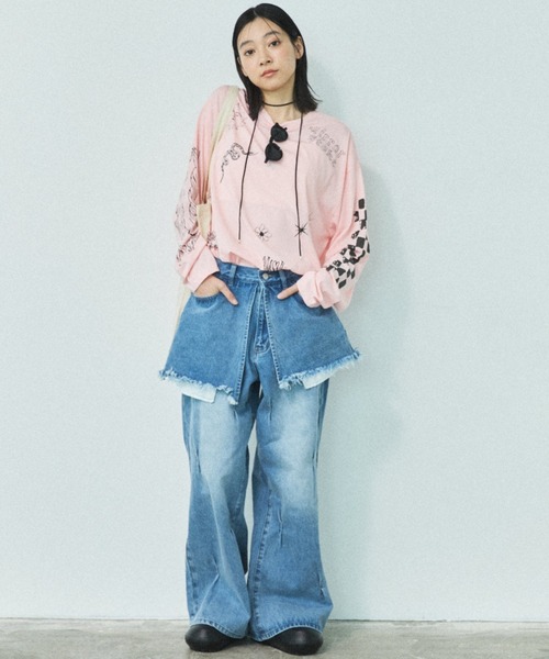 MIRROR STOKE（ミラーストーク）の「【ZOZO限定／追加】LAYERED TUCK DENIM PANTS/レイヤードタックデニムパンツ（デニムパンツ・レディース・ネイビー/サックスブルー・MEDIUM/LARGE）」の12枚目の写真