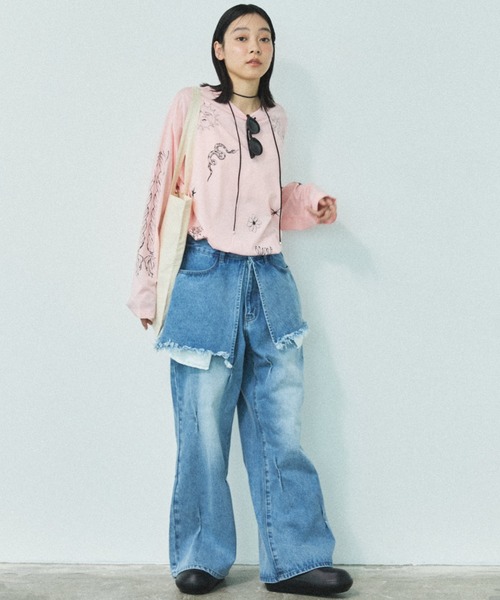 MIRROR STOKE（ミラーストーク）の「【ZOZO限定／追加】LAYERED TUCK DENIM PANTS/レイヤードタックデニムパンツ（デニムパンツ・レディース・ネイビー/サックスブルー・MEDIUM/LARGE）」の14枚目の写真