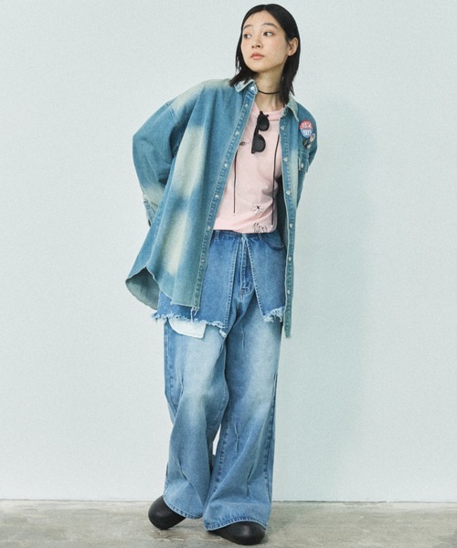 MIRROR STOKE（ミラーストーク）の「【ZOZO限定／追加】LAYERED TUCK DENIM PANTS/レイヤードタックデニムパンツ（デニムパンツ・レディース・ネイビー/サックスブルー・MEDIUM/LARGE）」の20枚目の写真