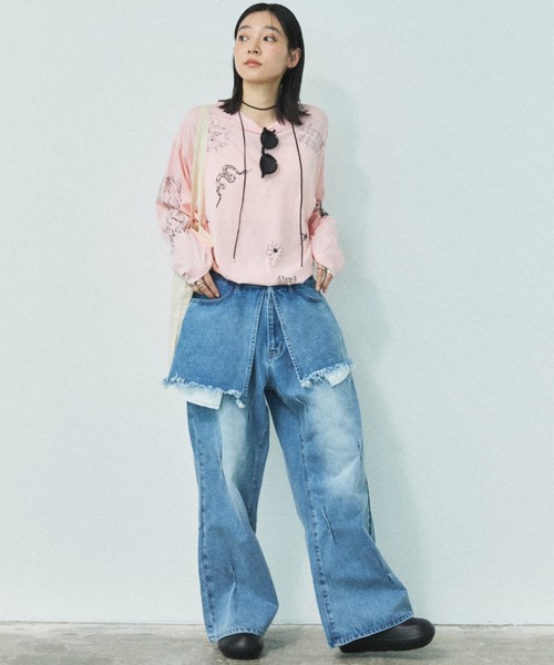 MIRROR STOKE（ミラーストーク）の「【ZOZO限定／追加】LAYERED TUCK DENIM PANTS/レイヤードタックデニムパンツ（デニムパンツ・レディース・ネイビー/サックスブルー・MEDIUM/LARGE）」の13枚目の写真