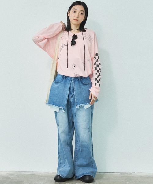 MIRROR STOKE（ミラーストーク）の「【ZOZO限定／追加】LAYERED TUCK DENIM PANTS/レイヤードタックデニムパンツ（デニムパンツ・レディース・ネイビー/サックスブルー・MEDIUM/LARGE）」の11枚目の写真