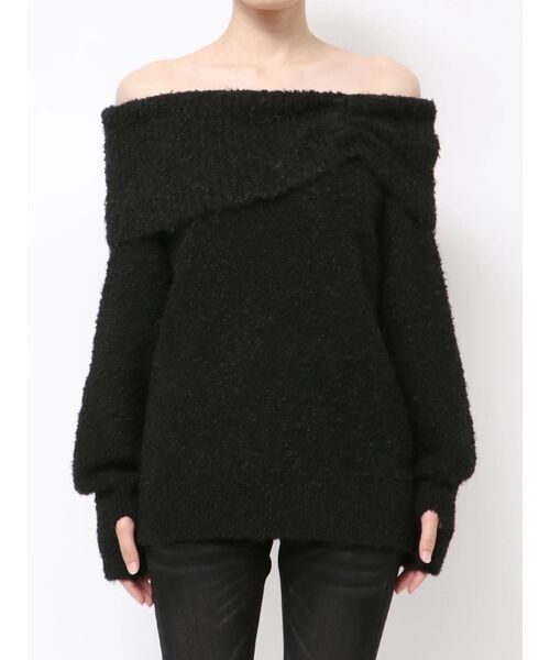 EMODA（エモダ）の「TUCK OFF SHOULDER KNIT（ニット/セーター・レディース・アイボリー/ブラック/グレー・FREE）」の2枚目の写真