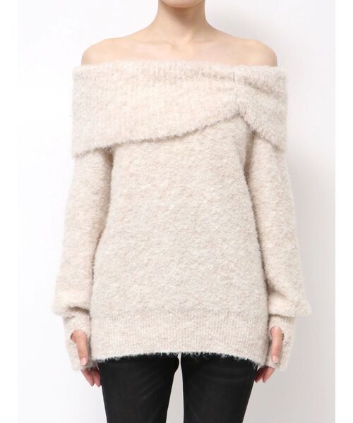 EMODA（エモダ）の「TUCK OFF SHOULDER KNIT（ニット/セーター・レディース・アイボリー/ブラック/グレー・FREE）」の5枚目の写真