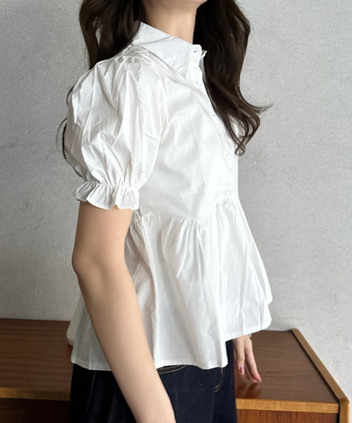 Eclat one(エクラワン)の「【Eclat one】ウエストギャザー ペプラム シャツブラウス(シャツ/ブラウス・レディース・ブラック/ライトブルー/ホワイト・FREE)」の6枚目の写真