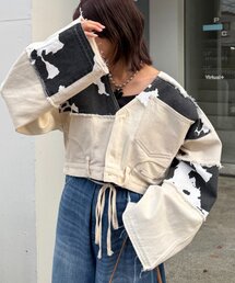etsinta | 【etsinta/エシンタ】デニム切り替えショートジャケット(ブルゾン)