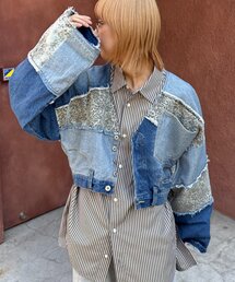 etsinta | 【etsinta/エシンタ】デニム切り替えショートジャケット(ブルゾン)