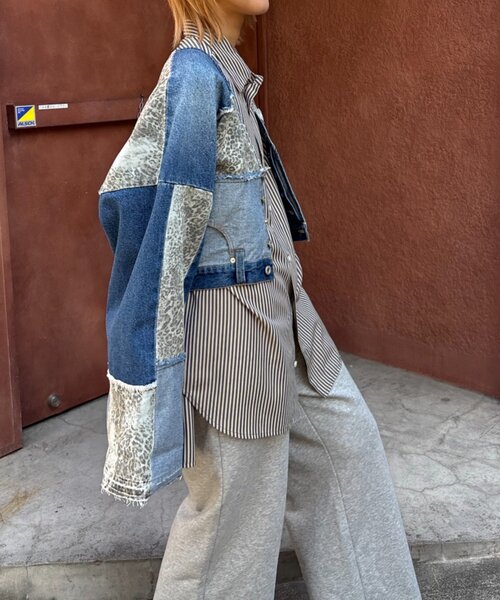 etsinta（エシンタ）の「【etsinta/エシンタ】デニム切り替えショートジャケット（ブルゾン・レディース・オフホワイト/インディゴブルー・ONE SIZE）」の6枚目の写真